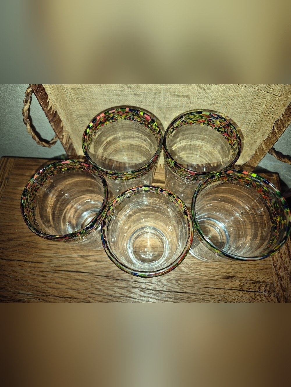 5 Handmade Mexican confetti rock tumbler glasses, Like New, Fiestaware - Picture 2 of 4